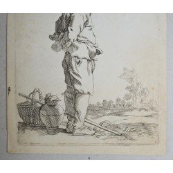 Abraham Bloemaert "Barbat cu toiag" gravura veche
