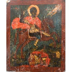 Sfantul Dimitrie icoana de lemn pentru calatorie sec 17-18