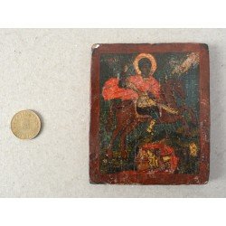 Sfantul Dimitrie icoana de lemn pentru calatorie sec 17-18
