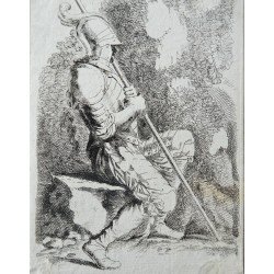Salvator Rosa "Soldat" gravura veche sec 17-18