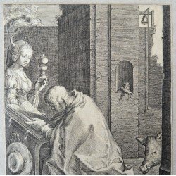 Hendrik Goltzius "Ispitirea sfantului Anton" gravura cca 1600