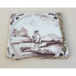 Om in peisaj placa ceramica de Bristol cca 1750