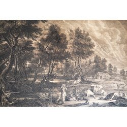Peter Paul Rubens "Peisaj cu vanator" gravura cca 1638