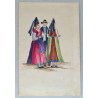 "Grup de oameni in costume traditionale" veche acuarela