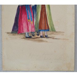 "Grup de oameni in costume traditionale" veche acuarela