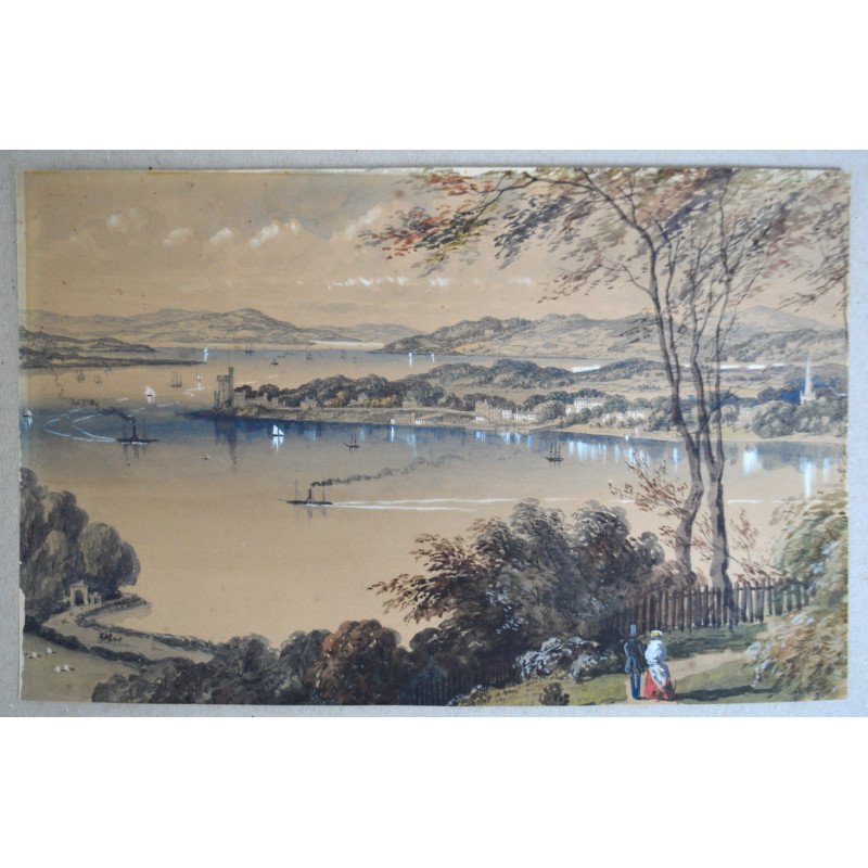 Acuarela veche "Cork river & Blackrock Castle from above the Glanmire Road"