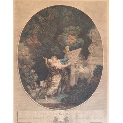 Jean-Honoré Fragonard "Le Serment D'Amour" gravura veche 1786