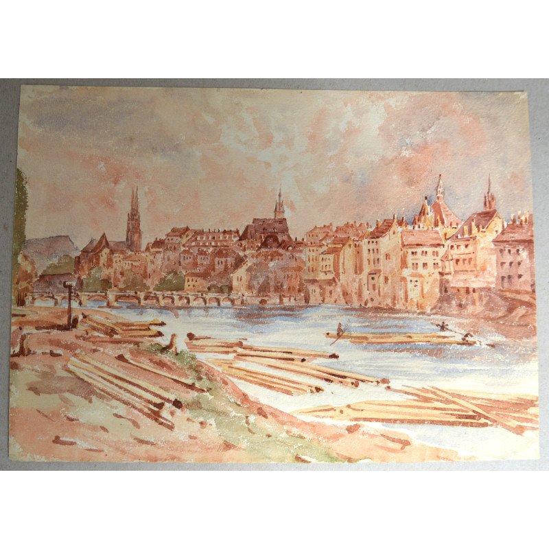 Jean (John) Louis Petitt "Vedere din Basel" acuarela 1865