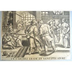 Marteen de Vos "The Seven Acts of Mercy" gravura veche 1580