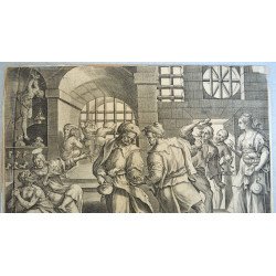 Marteen de Vos "The Seven Acts of Mercy" gravura veche 1580