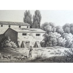 Peisaj vechi desen in creion scena italiana cca 1810