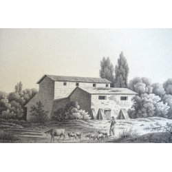 Peisaj vechi desen in creion scena italiana cca 1810