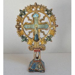 Cruce de binecuvantare lemn sculptat si pictat sec 19