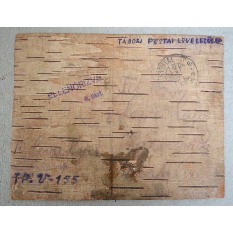 Carte poștală pe scoarță de mesteacăn, lagăr militar, 1944